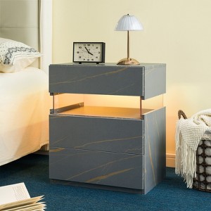 KTMBDW Nightstands with Acrylic Board LED Light Night Stand, Modern Bedside Table with 3 Drawers & Open Compartment - 1 of 4