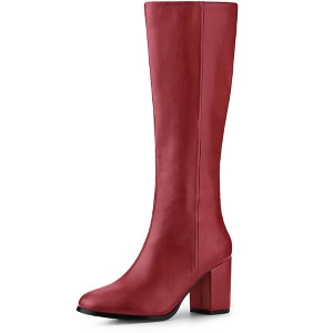 Allegra K Women's Halloween Round Toe Side Zip Block Heels Knee High Boots - 1 of 4