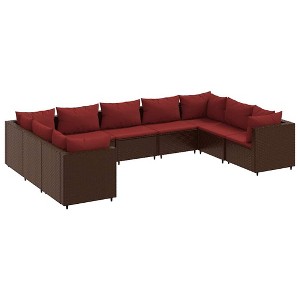 vidaXL Patio Lounge Set Brown PE Rattan, Powder-Coated Steel 9 Piece Set - 1 of 4