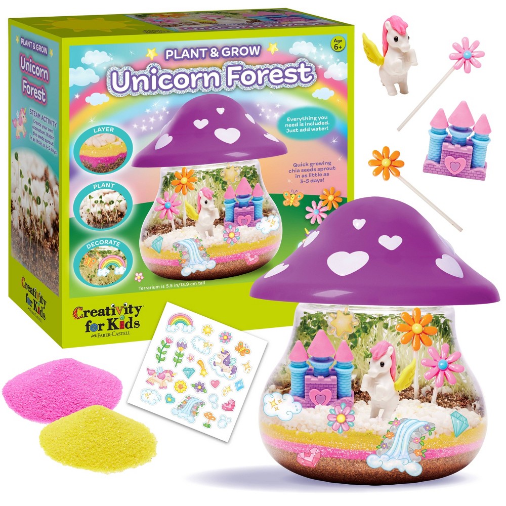 Creativity for Kids Plant and Grow Unicorn Forest: Garden Art Kit with Storage Jar, Figure, Seeds, Tool & Stickers