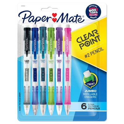 6pk #2 Mechanical Pencils  ClearPoint .7mm Multicolor - PaperMate