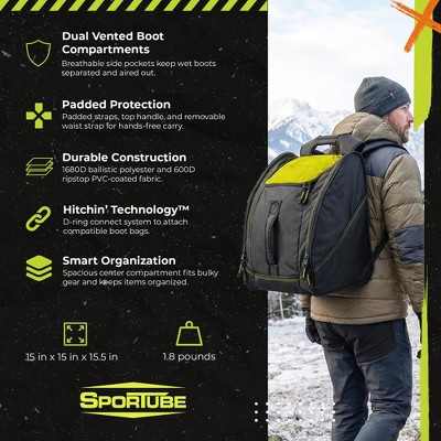 Sportube Wanderer Boot Bag, 50L Ski & Snowboard Gear Backpack for Travel, Citrus — фото 4