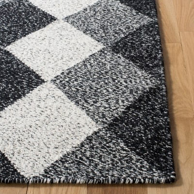 Nomadic Essence Handwoven Black & Ivory Wool Runner Rug - 2'3" x 9'