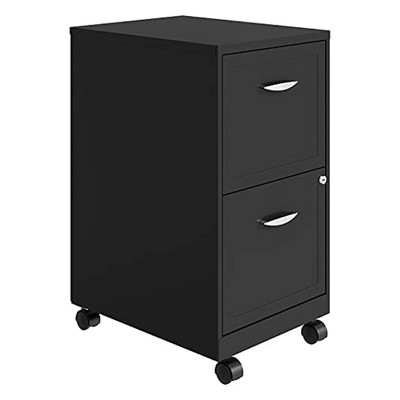 Black 2-Drawer Mobile Metal File Cabinet with Lock