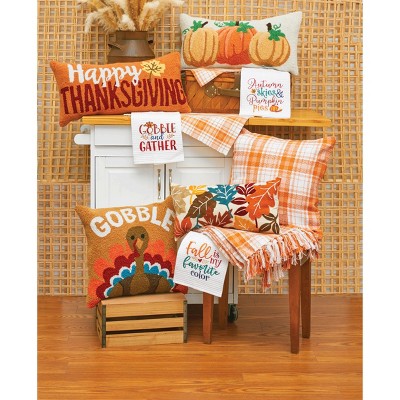 Fall Leaves Chain Stitch Petite Throw Pillow in Orange