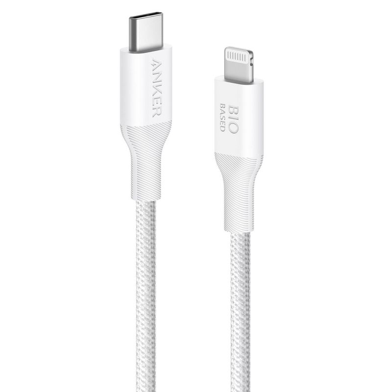 Anker 3&#39; Bio-Braided Lightning to USB-C ECO Friendly Fast Charging Cable - White, 1 of 5