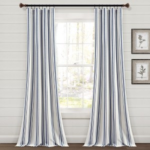 Home Boutique Farmhouse Stripe Yarn Dyed Eco-Friendly Recycled Cotton Window Curtain Panels Navy 42X108 Set - 1 of 1