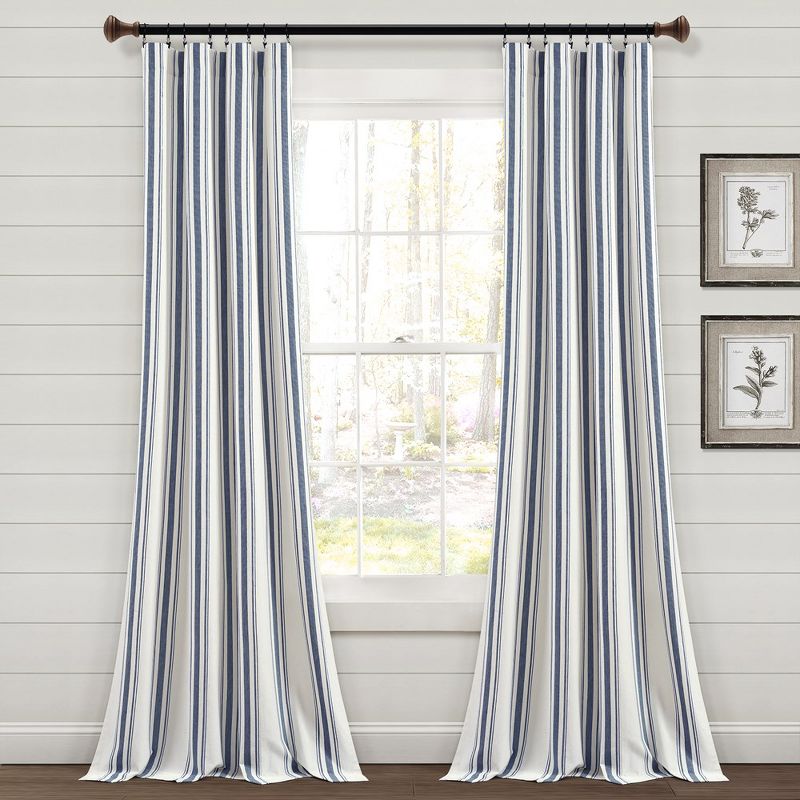 Home Boutique Farmhouse Stripe Yarn Dyed Eco-Friendly Recycled Cotton Window Curtain Panels Navy 42X108 Set, 1 of 2