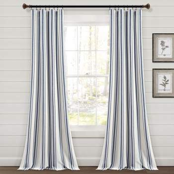 Home Boutique Farmhouse Stripe Yarn Dyed Eco-Friendly Recycled Cotton Window Curtain Panels Navy 42X95 Set