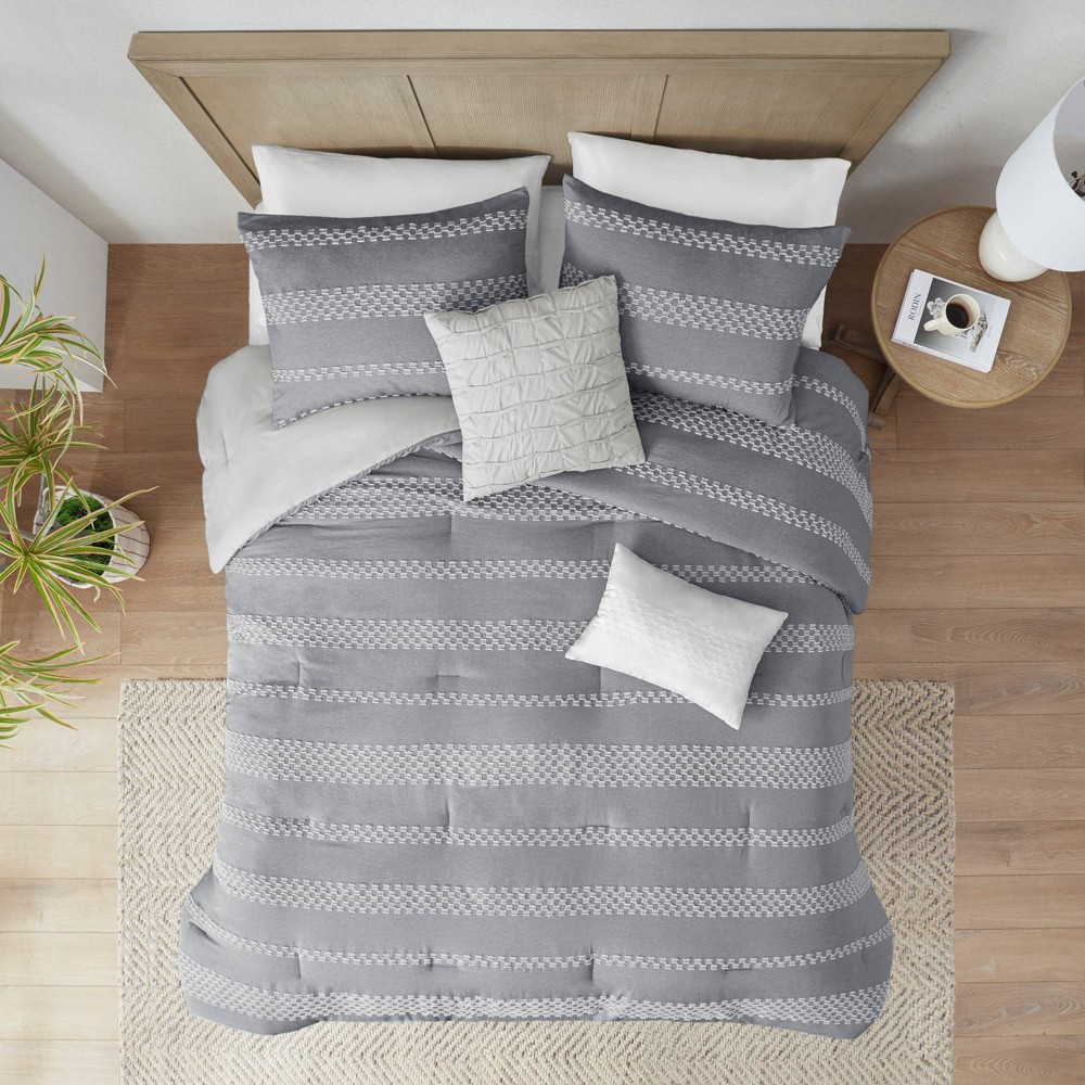 Photos - Bed Linen Madison Park 5pc Full/Queen Knox Clipped Jacquard Comforter Set Gray