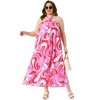 Agnes Orinda Women's Plus Size Colorful Print Halter Sleeveless Boho Summer Beach Maxi Sundresses - 3 of 4