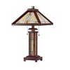 Chloe Lighting Aaron Tiffany-Style 3 Light Mission Double Lit Wooden Table Lamp 15" Shade - 2 of 2