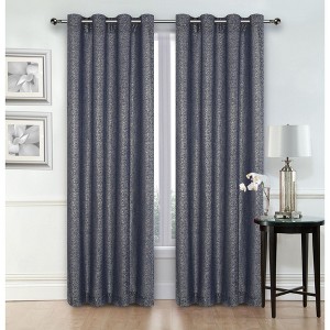 Kate Aurora Glam Chic Living 2 Pack Metallic Foil Sparkle Slub Sheer Grommet Top Curtain Panels - 1 of 4