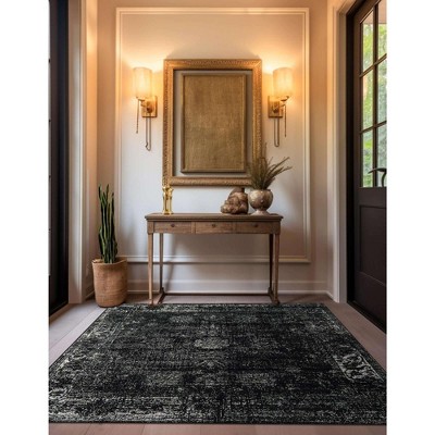 Sofia Collection Black and Ivory 6' Square Synthetic Area Rug