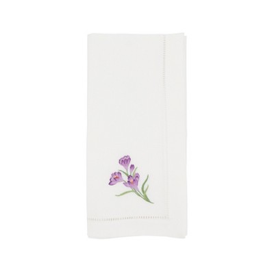 Saro Lifestyle Embroidered Crocus Blossom Napkin (Set of 6), White, 20"x20"