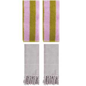 REGALWOVEN 4 Packs Striped and Solid Tassels Absorbent Soft Cotton Hand Towel for Bathroom - 1 of 4