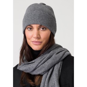 Style Republic 100% Pure Cashmere Women’s Ribbed Cuff Beanie - Grey Melange - 1 of 2