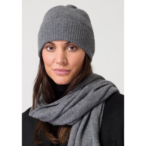 Style Republic 100% Pure Cashmere Women’s Ribbed Cuff Beanie - Grey ...