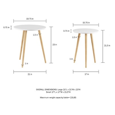 White and Natural Wood Round Nesting End Tables, Set of 2