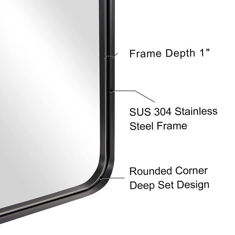 ANDY STAR Modern Decorative 18 x 48 Inch Rectangular Wall Mounted or Floor Full Body Length Mirror with Stainless Steel Metal Frame, Matte Black, 2 of 7