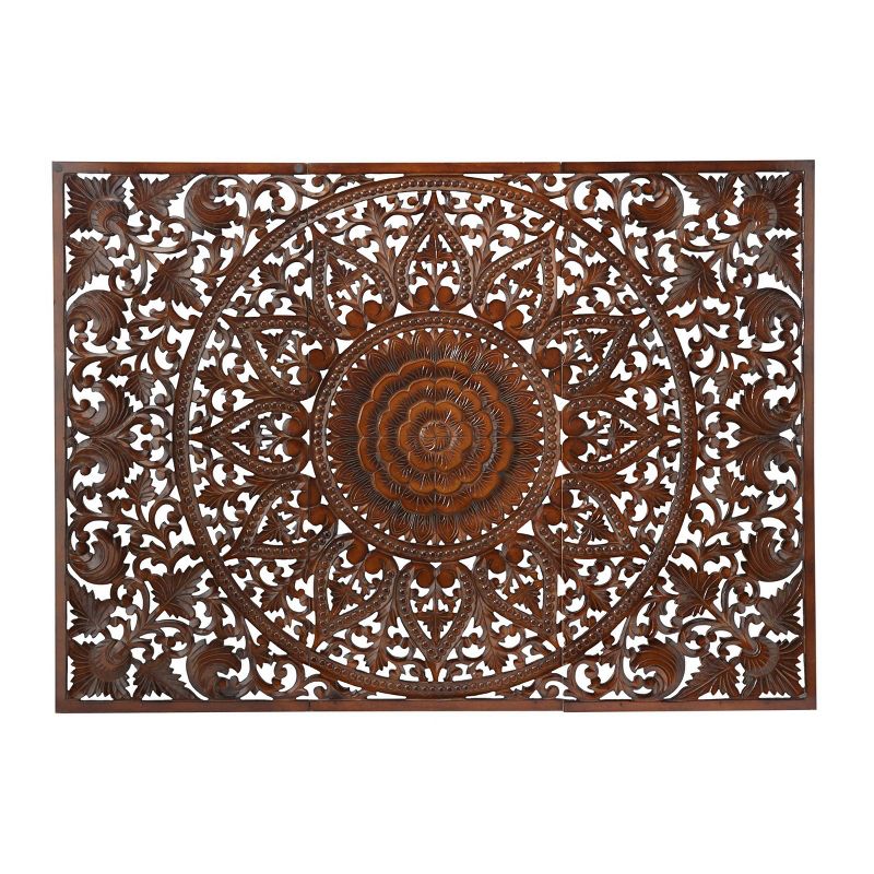 Set of 3 Wooden Floral Handmade Intricately Carved Wall Decors with Mandala Design - Olivia & May, 4 of 10