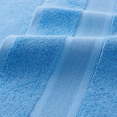 Oversized Blue Turkish Cotton Bath Towels Set of 2