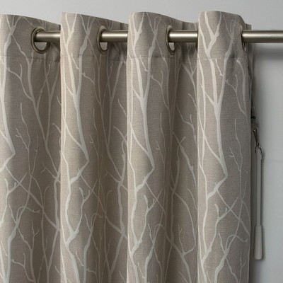 Natural Linen Look Blackout Curtain Panel with Branch Motif