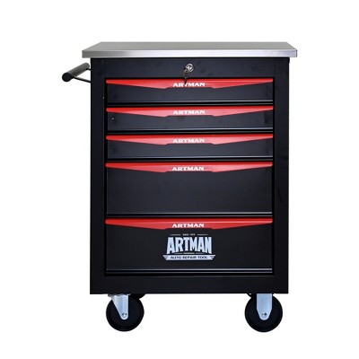 Maggift 5-Drawer RollingTool Boxes with Keyed Locking System, Ball Bearing Drawer Slides, Steel Tool Storage Box for Office, Red, 22.2"*13.6"*30.7"
