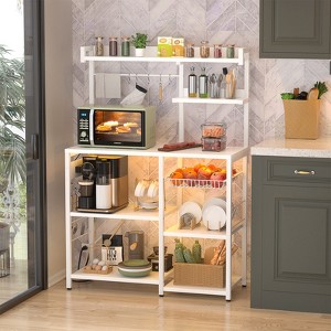 Aheaplus Kitchen Storage Shelf with Hooks, Coffee Bar Station with Power Outlets & LED Light, Bakers Rack with Pull-Out Basket - 1 of 4