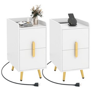 Tangkula Set of 2 Nightstand w/ Charging Station Home Bedside Sofa Side Tables w/ 2 Drawers - 1 of 4