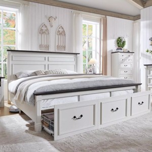 SinCiDo King Size Bed Frame with Headboard, Farmhouse Wood Platform Bed Frame with 3 Drawers, No Box Spring Needed - 1 of 4