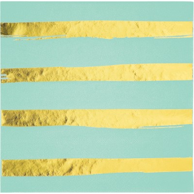 16ct Foil Striped Disposable Napkins Mint Green
