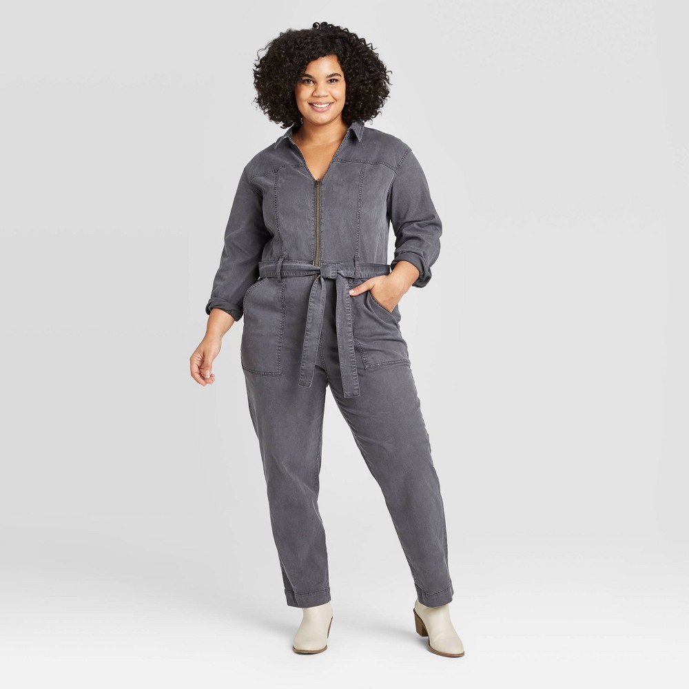 Women's Plus Size Long Sleeve Collared Boilersuit - Universal Thread Dark Gray 24W, Women's was $39.99 now $27.99 (30.0% off)
