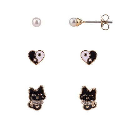 FAO Schwarz Gold Tone Kitty  Trio Earring Set