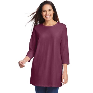 Woman Within Plus Size Perfect Three-Quarter Sleeve Crewneck Tunic - 1 of 4