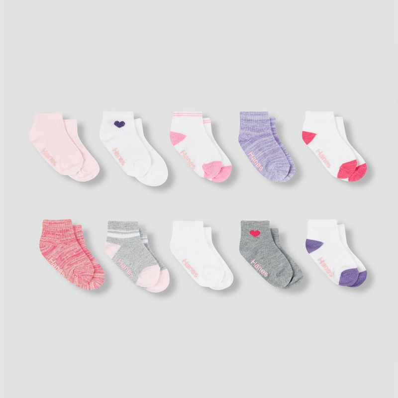 Hanes Toddler Girls' 10pk Athletic Ankle Socks - Colors May Vary, 1 of 7
