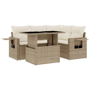 vidaXL 5 Piece Patio Sofa Set with Cushions Beige and Cream Poly Rattan - Without Storage - 1 of 4