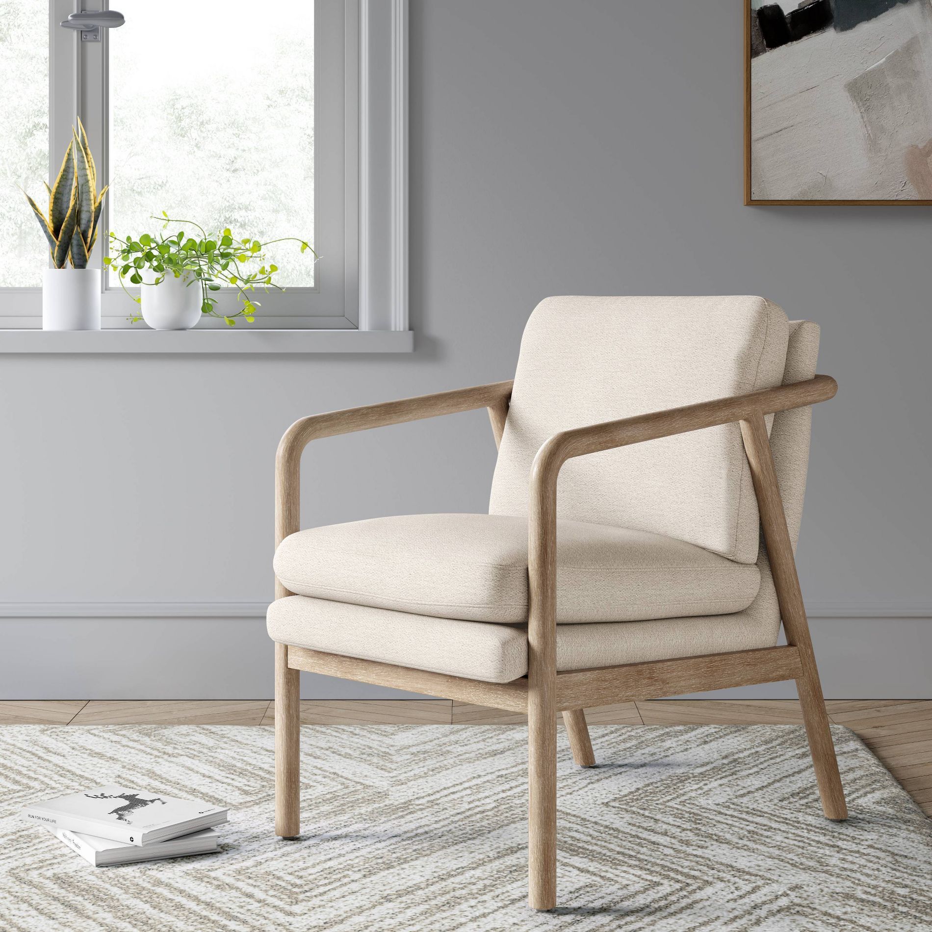 Tufeld Wood Armchair Beige - Threshold™: Modern Accent Furniture, No Assembly Required