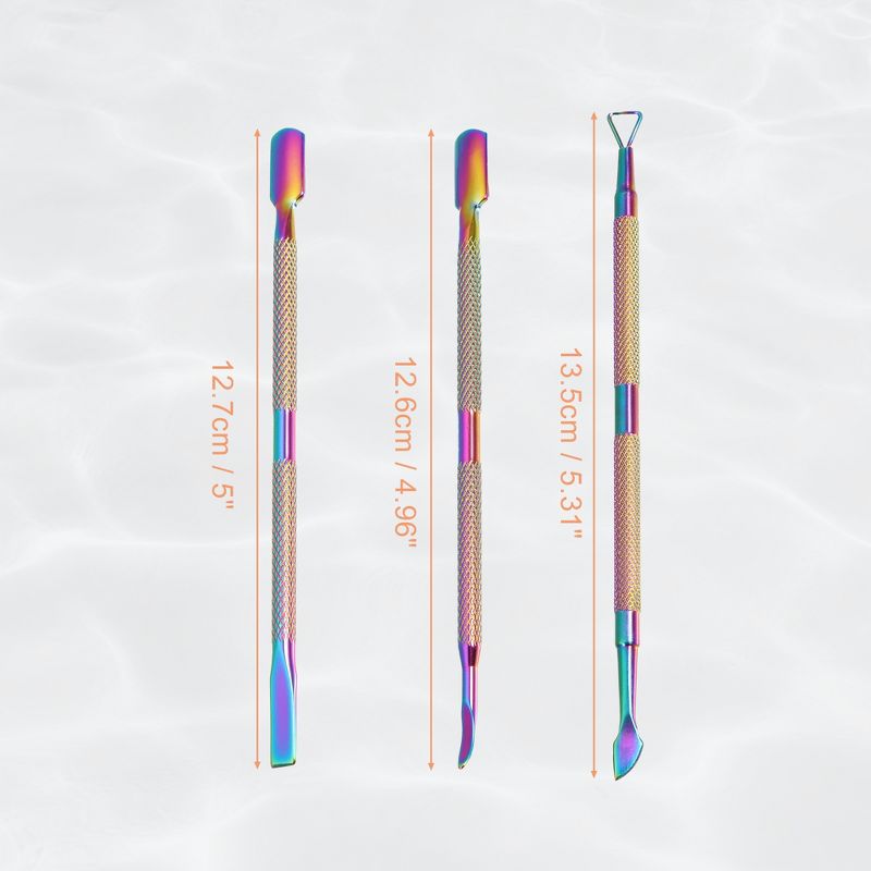 Unique Bargains Stainless Steel Double Head Cuticle Pusher Set Multicolored 4.96" 3 Pcs, 5 of 7