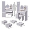 Makeup Vanity Set, Full Body Mirror Cabinet, Round Mirror LED Vanity Table, Cushioned Stool, Touch Control, 3-color, Brightness Adjustable - 2 of 4