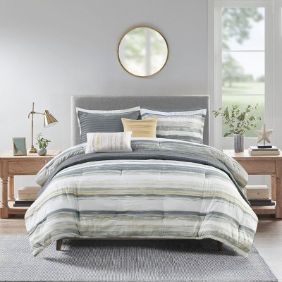 PAGED Full/Queen Comforter Set Watercolor Printed 8 Piece Bedding with Comforter, 2 Shams, Coverlet, 2 Quilted Shams, 2 Decorative Pillows