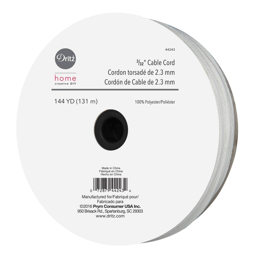 Dritz 44-Yards Home 3/32" Cable Cord Polyester White: Cording for Ribbon, Yarn, Jewelry Crafting