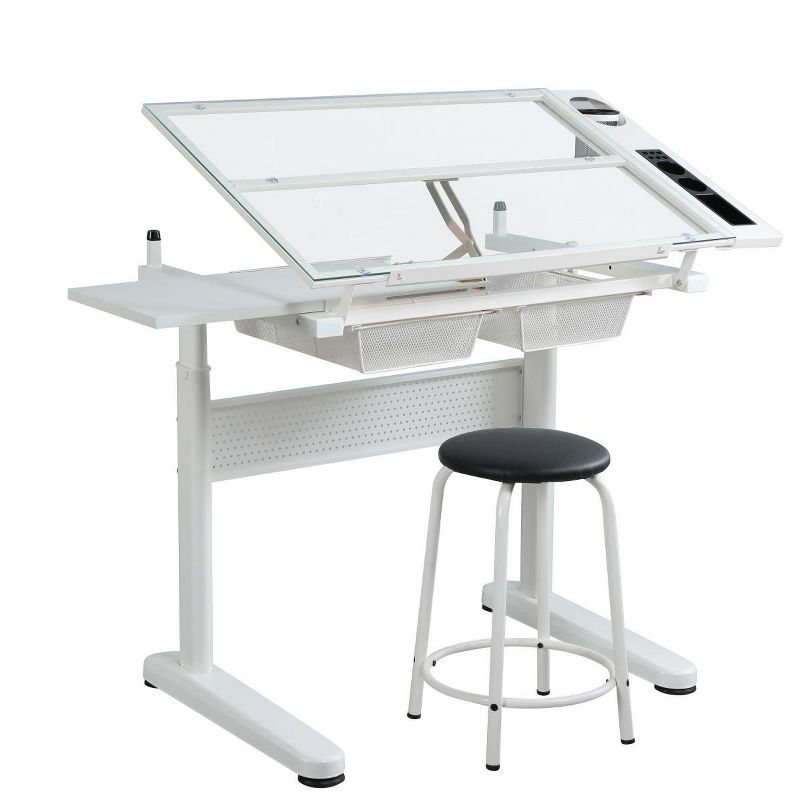 38'' x  23''Hand Crank Adjustable Drafting Table Drawing Desk with 2 Metal Drawers,  Sturdy Heavy-Duty Steel Frame-The Pop Home, 3 of 10