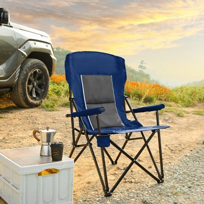 High Back Heavy Duty Lawn Chair Support 250Lbs, Portable Collapsible Chair With Cup Holder, Camping Chair Folding For Outdoor-Cuddlewood