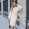 Women's Ivory Round Neck Puff Sleeve Midi Sweater Dress - Cupshe - 3 of 4