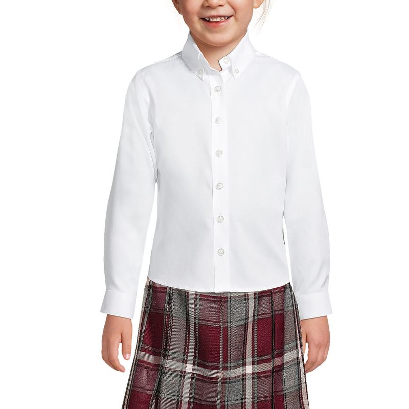 Lands' End School Uniform Kids Long Sleeve No Iron Pinpoint Shirt, 3 of 6