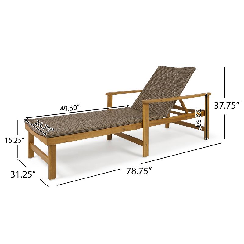 Hampton 2pk Acacia Wood and Wicker Chaise Lounges Natural/Mixed Mocha - Christopher Knight Home, 4 of 7