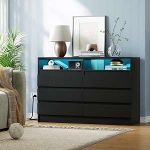 6 Drawer Dresser with Charging Station and LED Lights, Modern Chest of Drawers with Power Outlet, Organizer Cabinet - 1 of 4
