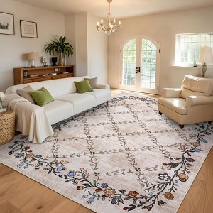 Floral Area Rugs for Living Room Low Pile Non Slip Rugs Washable Soft Foldable Accent Carpet Home Decor - 1 of 4