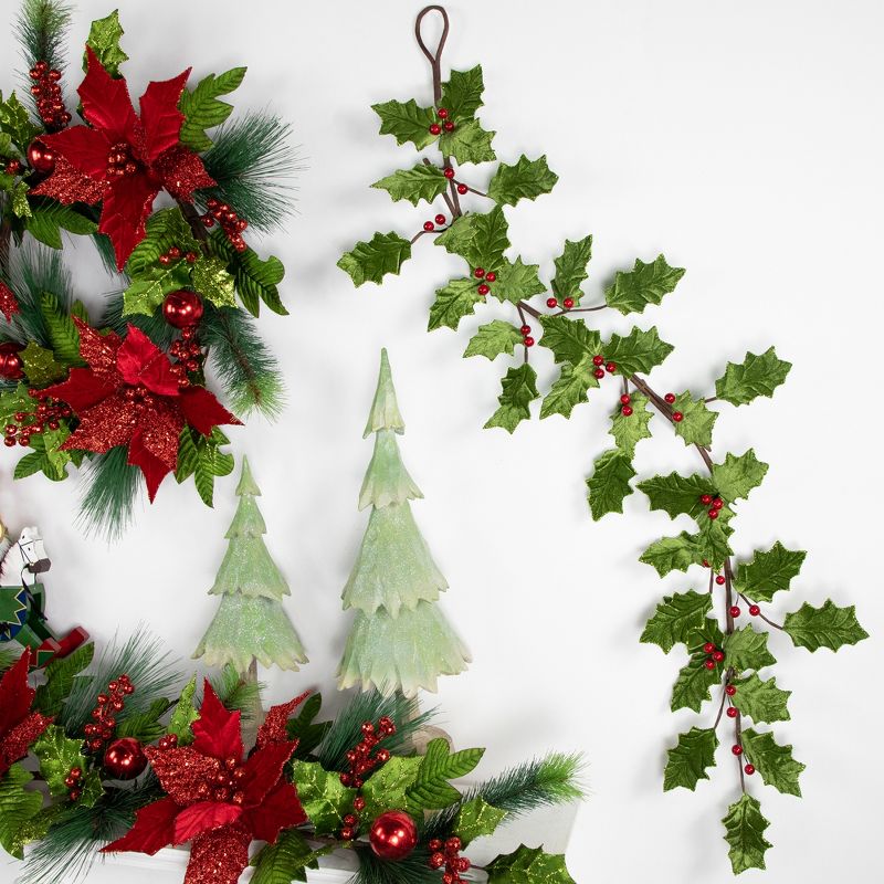 Northlight Glittered Holly with Berry Christmas Garland - 3.5' x 9" - Unlit, 3 of 7